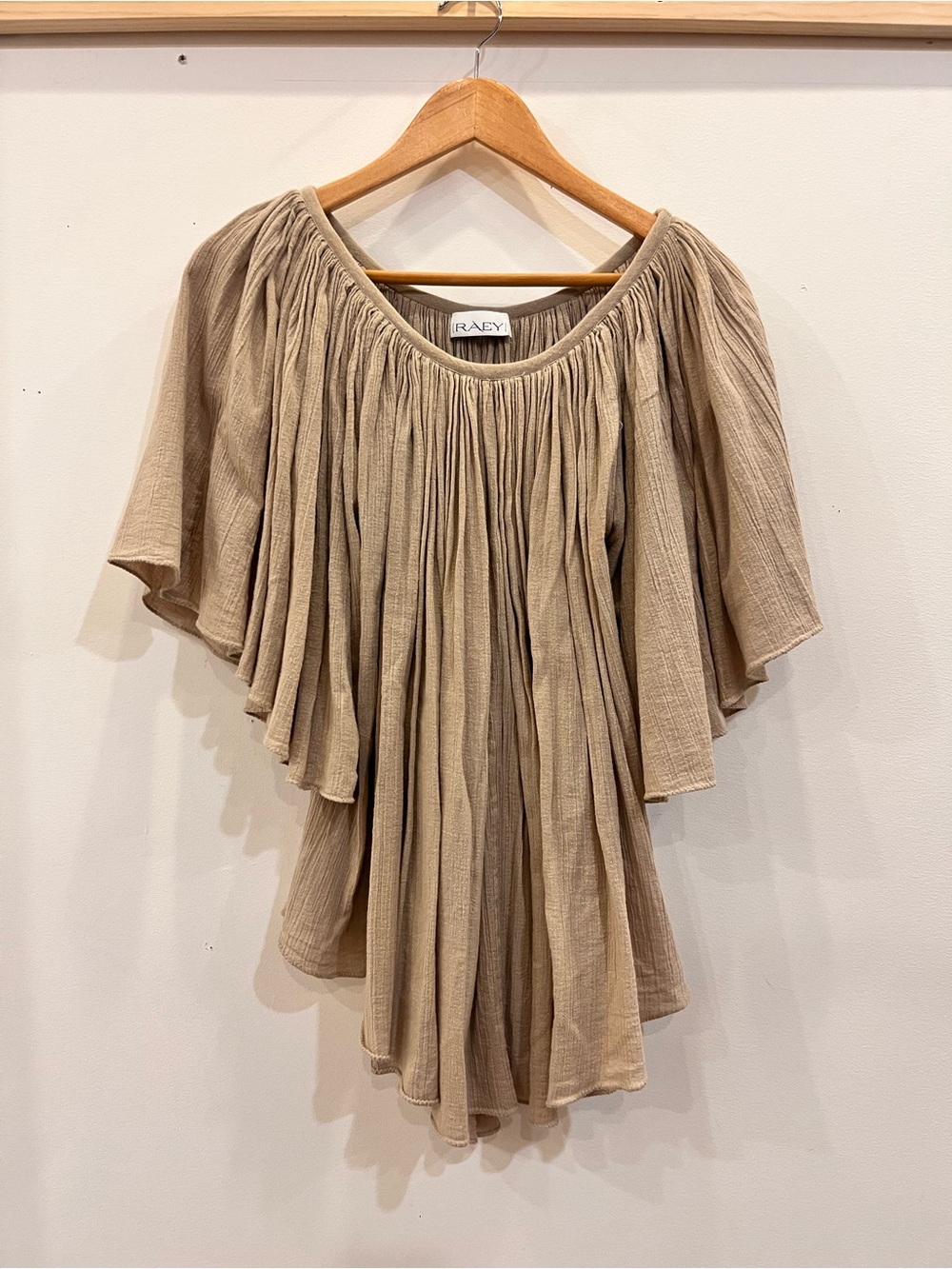 RAEY Taupe Gathered Angel Sleeve Tunic Top